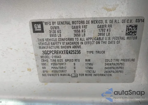 2014 Chevrolet Silverado 1500 1Lt из США, поврежденный, VIN 3GCPCREHXEG425236